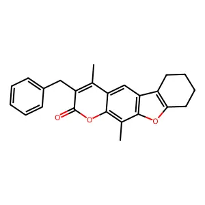 3-benzyl-4,11-dimethyl-6,7,8,9-tetrahydro-2H-[1]benzofuro[3,2-g]chromen-2-one structure