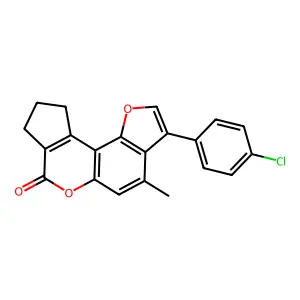 3-(4-chlorophenyl)-4-methyl-9,10-dihydrocyclopenta[c]furo[2,3-f]chromen-7(8H)-one structure