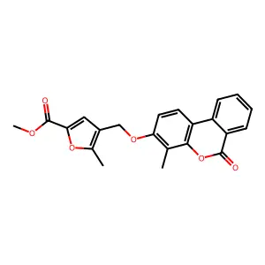 methyl 5-methyl-4-[(4-methyl-6-oxobenzo[c]chromen-3-yl)oxymethyl]furan-2-carboxylate structure