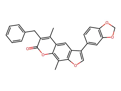 3-(1,3-benzodioxol-5-yl)-6-benzyl-5,9-dimethyl-7H-furo[3,2-g]chromen-7-one structure