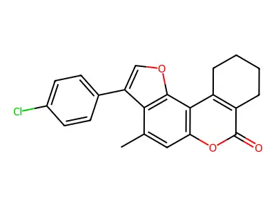 3-(4-chlorophenyl)-4-methyl-8,9,10,11-tetrahydro-7H-benzo[c]furo[2,3-f]chromen-7-one structure