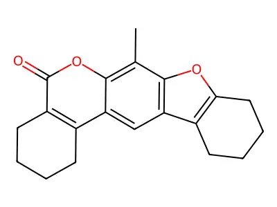 7-methyl-1,2,3,4,9,10,11,12-octahydro-5H-benzo[c][1]benzofuro[3,2-g]chromen-5-one structure
