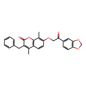 7-[2-(1,3-benzodioxol-5-yl)-2-oxoethoxy]-3-benzyl-4,8-dimethyl-2H-chromen-2-one structure