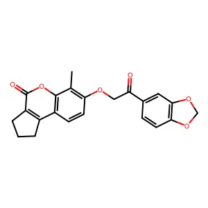 7-[2-(1,3-benzodioxol-5-yl)-2-oxoethoxy]-6-methyl-2,3-dihydrocyclopenta[c]chromen-4(1H)-one structure