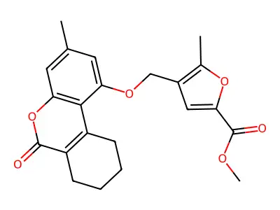 methyl 5-methyl-4-[(3-methyl-6-oxo-7,8,9,10-tetrahydrobenzo[c]chromen-1-yl)oxymethyl]furan-2-carboxylate structure