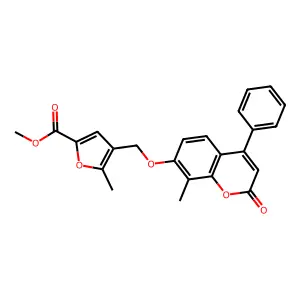 methyl 5-methyl-4-[(8-methyl-2-oxo-4-phenylchromen-7-yl)oxymethyl]furan-2-carboxylate structure