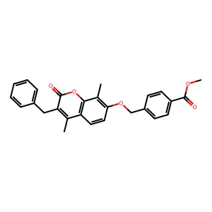 methyl 4-{[(3-benzyl-4,8-dimethyl-2-oxo-2H-chromen-7-yl)oxy]methyl}benzoate structure