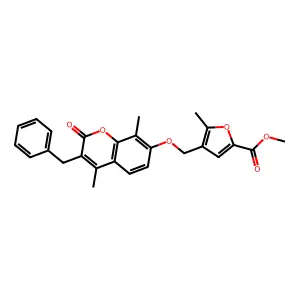 methyl 4-[(3-benzyl-4,8-dimethyl-2-oxochromen-7-yl)oxymethyl]-5-methylfuran-2-carboxylate structure