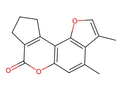 3,4-dimethyl-9,10-dihydrocyclopenta[c]furo[2,3-f]chromen-7(8H)-one structure