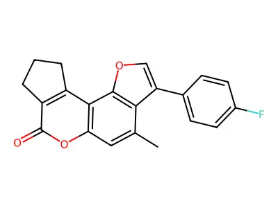 3-(4-fluorophenyl)-4-methyl-9,10-dihydrocyclopenta[c]furo[2,3-f]chromen-7(8H)-one structure