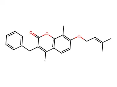 3-benzyl-4,8-dimethyl-7-[(3-methyl-2-butenyl)oxy]-2H-chromen-2-one structure