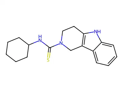 N-cyclohexyl-1,3,4,5-tetrahydropyrido[4,3-b]indole-2-carbothioamide structure