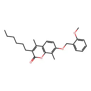 3-hexyl-7-[(2-methoxybenzyl)oxy]-4,8-dimethyl-2H-chromen-2-one structure