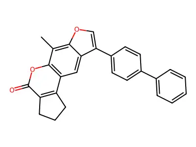 9-(4-biphenylyl)-6-methyl-2,3-dihydrocyclopenta[c]furo[3,2-g]chromen-4(1H)-one structure