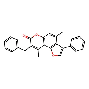 8-benzyl-4,9-dimethyl-3-phenyl-7H-furo[2,3-f]chromen-7-one structure