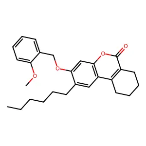 2-hexyl-3-[(2-methoxybenzyl)oxy]-7,8,9,10-tetrahydro-6H-benzo[c]chromen-6-one structure