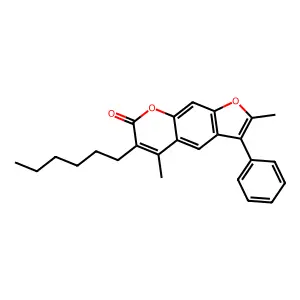 6-hexyl-2,5-dimethyl-3-phenyl-7H-furo[3,2-g]chromen-7-one structure