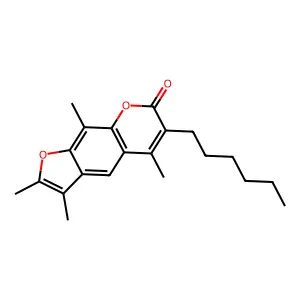 6-hexyl-2,3,5,9-tetramethyl-7H-furo[3,2-g]chromen-7-one structure