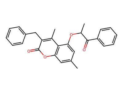 3-benzyl-4,7-dimethyl-5-(1-methyl-2-oxo-2-phenylethoxy)-2H-chromen-2-one structure