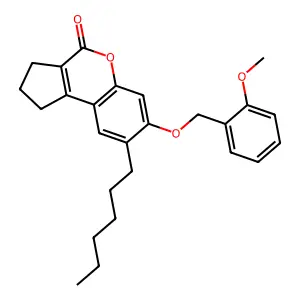 8-hexyl-7-[(2-methoxybenzyl)oxy]-2,3-dihydrocyclopenta[c]chromen-4(1H)-one structure