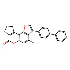 3-(4-biphenylyl)-4-methyl-9,10-dihydrocyclopenta[c]furo[2,3-f]chromen-7(8H)-one structure