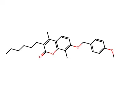 3-hexyl-7-[(4-methoxybenzyl)oxy]-4,8-dimethyl-2H-chromen-2-one structure