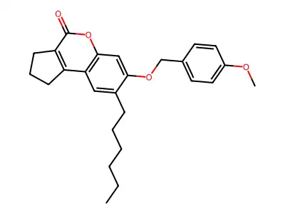 8-hexyl-7-[(4-methoxybenzyl)oxy]-2,3-dihydrocyclopenta[c]chromen-4(1H)-one structure