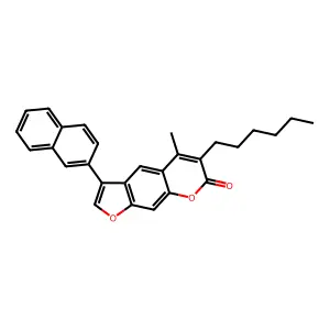 6-hexyl-5-methyl-3-(naphthalen-2-yl)-7H-furo[3,2-g]chromen-7-one structure