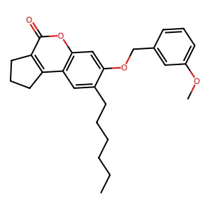 8-hexyl-7-[(3-methoxybenzyl)oxy]-2,3-dihydrocyclopenta[c]chromen-4(1H)-one structure