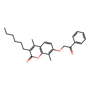 3-hexyl-4,8-dimethyl-7-(2-oxo-2-phenylethoxy)-2H-chromen-2-one structure