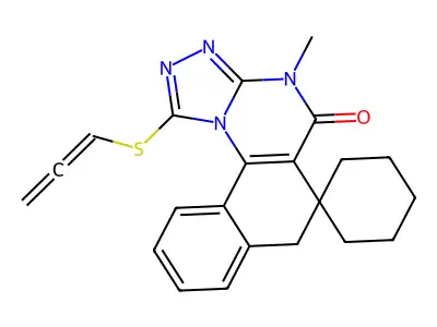 4-methyl-1-(propa-1,2-dien-1-ylthio)-4H-spiro[benzo[h][1,2,4]triazolo[4,3-a]quinazoline-6,1'-cyclohexan]-5(7H)-one structure