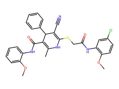 6-((2-((5-chloro-2-methoxyphenyl)amino)-2-oxoethyl)thio)-5-cyano-N-(2-methoxyphenyl)-2-methyl-4-phenyl-1,4-dihydropyridine-3-carboxamide structure