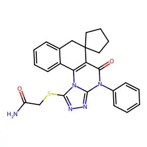 2-((5-oxo-4-phenyl-5,7-dihydro-4H-spiro[benzo[h][1,2,4]triazolo[4,3-a]quinazoline-6,1'-cyclopentan]-1-yl)thio)acetamide structure