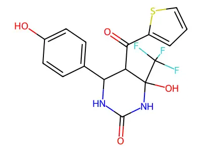 4-hydroxy-6-(4-hydroxyphenyl)-5-(thiophene-2-carbonyl)-4-(trifluoromethyl)-1,3-diazinan-2-one structure