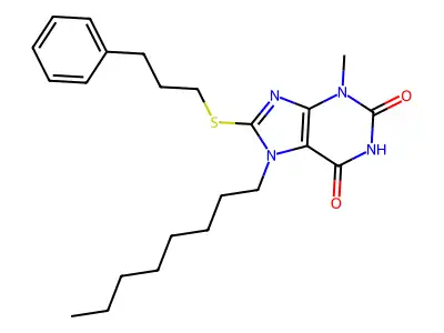 3-Methyl-7-octyl-8-(3-phenylpropylsulfanyl)purine-2,6-dione structure