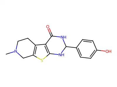 2-(4-hydroxyphenyl)-7-methyl-2,3,5,6,7,8-hexahydropyrido[4',3':4,5]thieno[2,3-d]pyrimidin-4(1H)-one structure