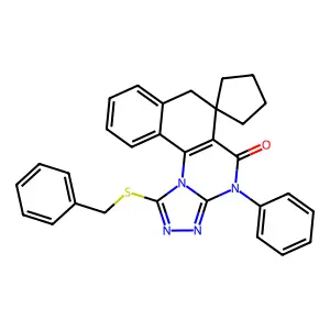 1-(benzylthio)-4-phenyl-4H-spiro[benzo[h][1,2,4]triazolo[4,3-a]quinazoline-6,1'-cyclopentan]-5(7H)-one structure