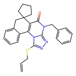 1-(allylthio)-4-benzyl-4H-spiro[benzo[h][1,2,4]triazolo[4,3-a]quinazoline-6,1'-cyclopentan]-5(7H)-one structure