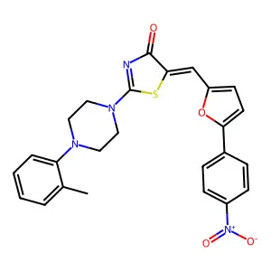 (5E)-2-[4-(2-methylphenyl)piperazin-1-yl]-5-[[5-(4-nitrophenyl)furan-2-yl]methylidene]-1,3-thiazol-4-one structure
