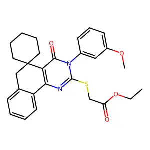 ethyl 2-[3-(3-methoxyphenyl)-4-oxospiro[6H-benzo[h]quinazoline-5,1'-cyclohexane]-2-yl]sulfanylacetate structure