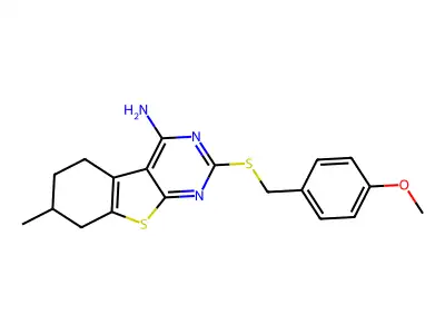 2-[(4-methoxyphenyl)methylsulfanyl]-7-methyl-5,6,7,8-tetrahydro-[1]benzothiolo[2,3-d]pyrimidin-4-amine structure