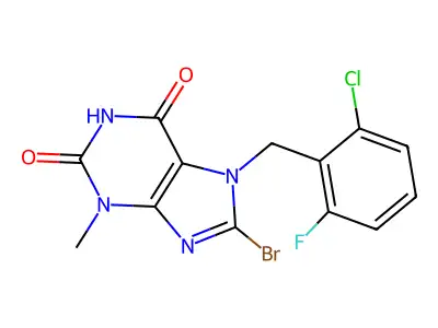 8-bromo-7-(2-chloro-6-fluorobenzyl)-3-methyl-3,7-dihydro-1H-purine-2,6-dione structure