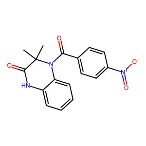 3,3-dimethyl-4-(4-nitrobenzoyl)-1H-quinoxalin-2-one structure