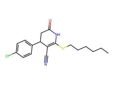 4-(4-Chlorophenyl)-2-(hexylthio)-6-oxo-1,4,5,6-tetrahydropyridine-3-carbonitrile structure