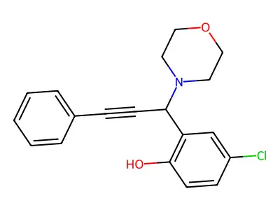 4-Chloro-2-(1-morpholin-4-yl-3-phenylprop-2-ynyl)phenol structure
