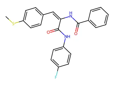 N-[(E)-3-(4-fluoroanilino)-1-(4-methylsulfanylphenyl)-3-oxoprop-1-en-2-yl]benzamide structure