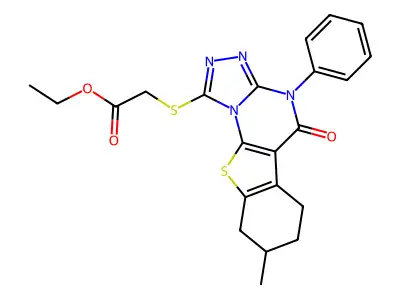 ethyl 2-((8-methyl-5-oxo-4-phenyl-4,5,6,7,8,9-hexahydrobenzo[4,5]thieno[3,2-e][1,2,4]triazolo[4,3-a]pyrimidin-1-yl)thio)acetate structure