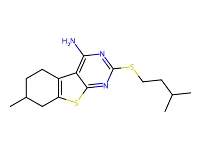 2-(isopentylsulfanyl)-7-methyl-5,6,7,8-tetrahydro[1]benzothieno[2,3-d]pyrimidin-4-ylamine structure
