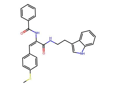 N-[(E)-3-[2-(1H-indol-3-yl)ethylamino]-1-(4-methylsulfanylphenyl)-3-oxoprop-1-en-2-yl]benzamide structure