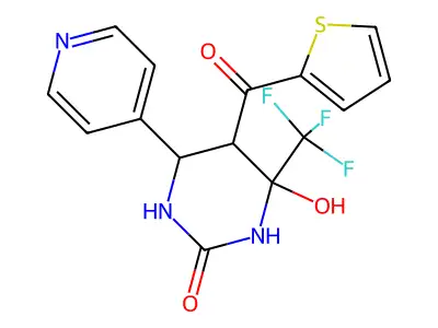 4-hydroxy-6-pyridin-4-yl-5-(thiophene-2-carbonyl)-4-(trifluoromethyl)-1,3-diazinan-2-one structure